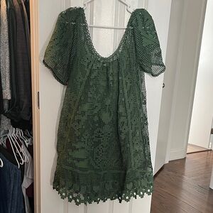 FARM Rio Forest Green Crochet Tunic